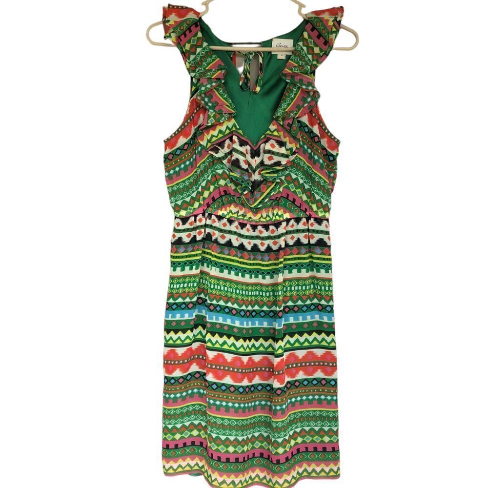 Vintage Colorful Fiesta Dress Beige by eci Size 6 Fully Lined Ruffle Top EUC